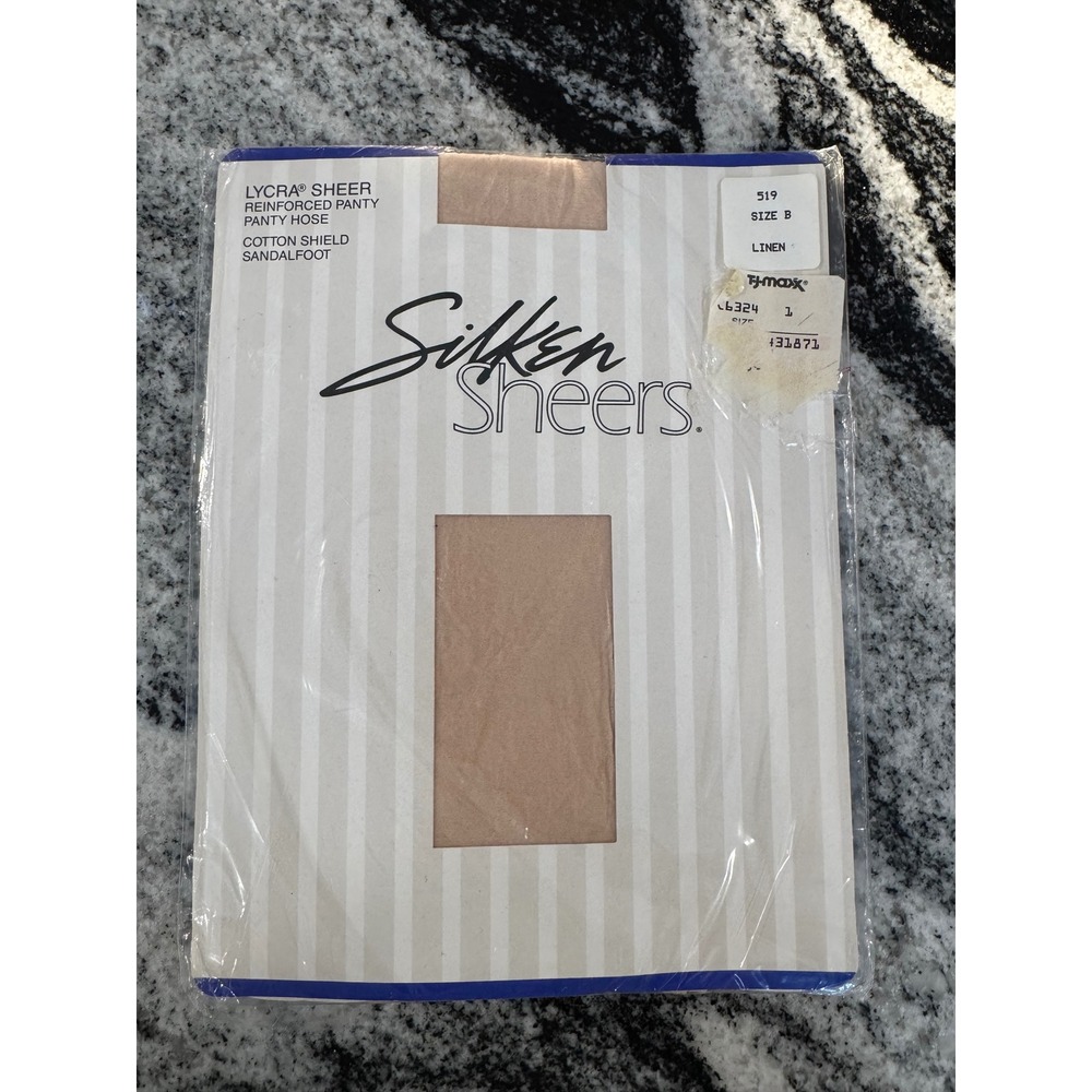 Silken Sheers Lycra Sheer Reinforced Panty Pantyhose Sandalfoot Linen Size‎ B